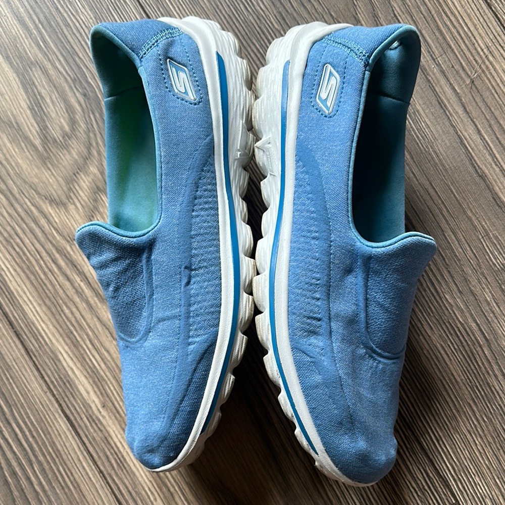 Skechers Blue and White Slip-On Sneakers with Cushioned Soles - Picture 3 of 8